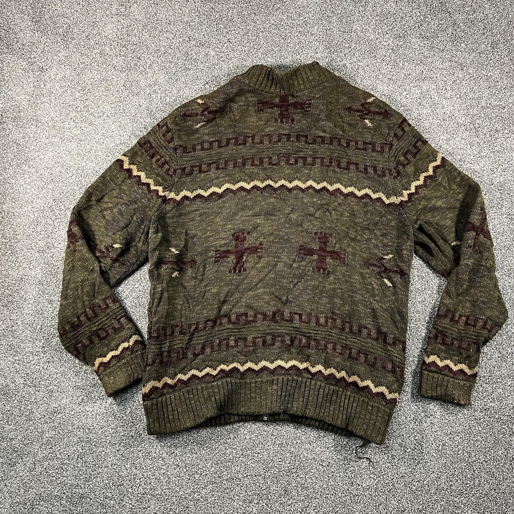Orvis Sweater Mens Medium Green Southwestern Aztec Full Zip 100% Cotton Outdoor - Picture 4 of 6